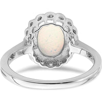 14K White Gold Created Opal and Diamond Halo Ring - 3 Carat Opal, 0.005 Carat Diamond Weight by 0