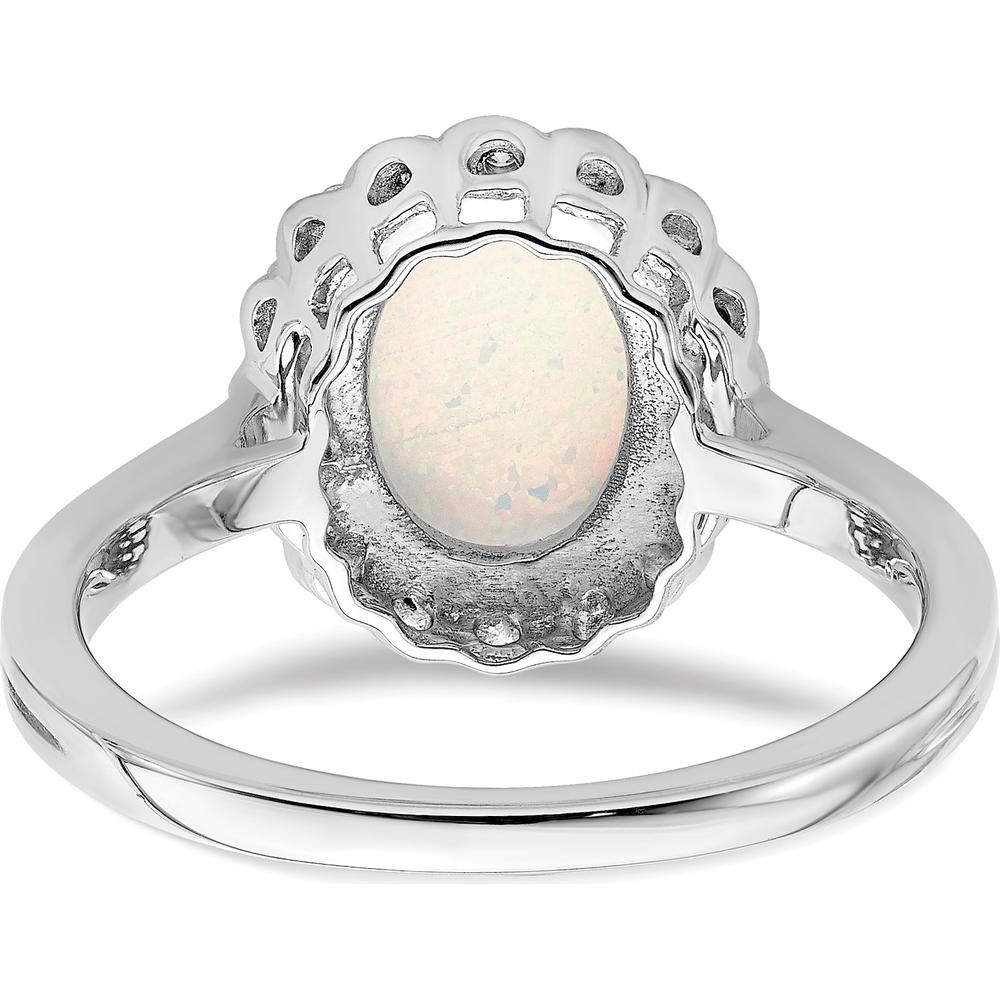 14K White Gold Created Opal and Diamond Halo Ring - 3 Carat Opal, 0.005 Carat Diamond Weight by 0