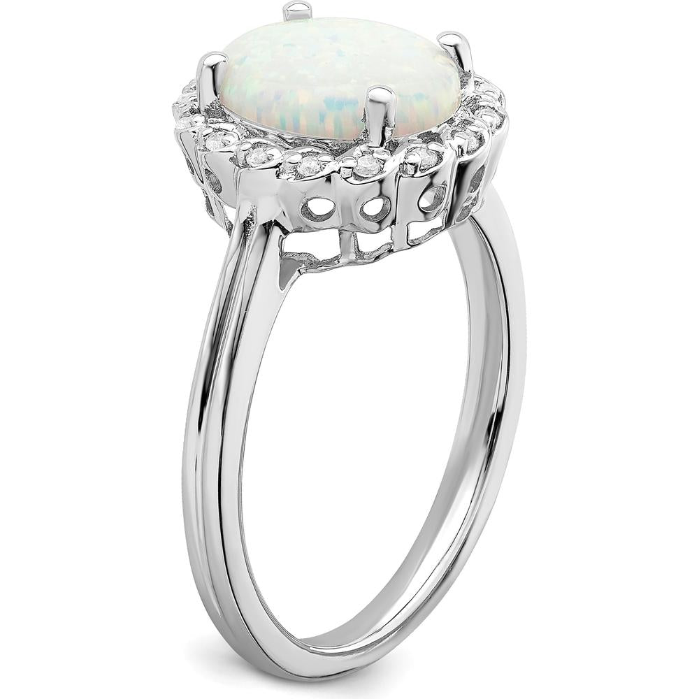 14K White Gold Created Opal and Diamond Halo Ring - 3 Carat Opal, 0.005 Carat Diamond Weight by 0