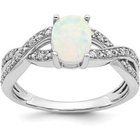 14K White Gold Created Opal and Diamond Ring with Halo - 0.45 Carat Opal and 0.08 Carat Total Diamond Weight by 0