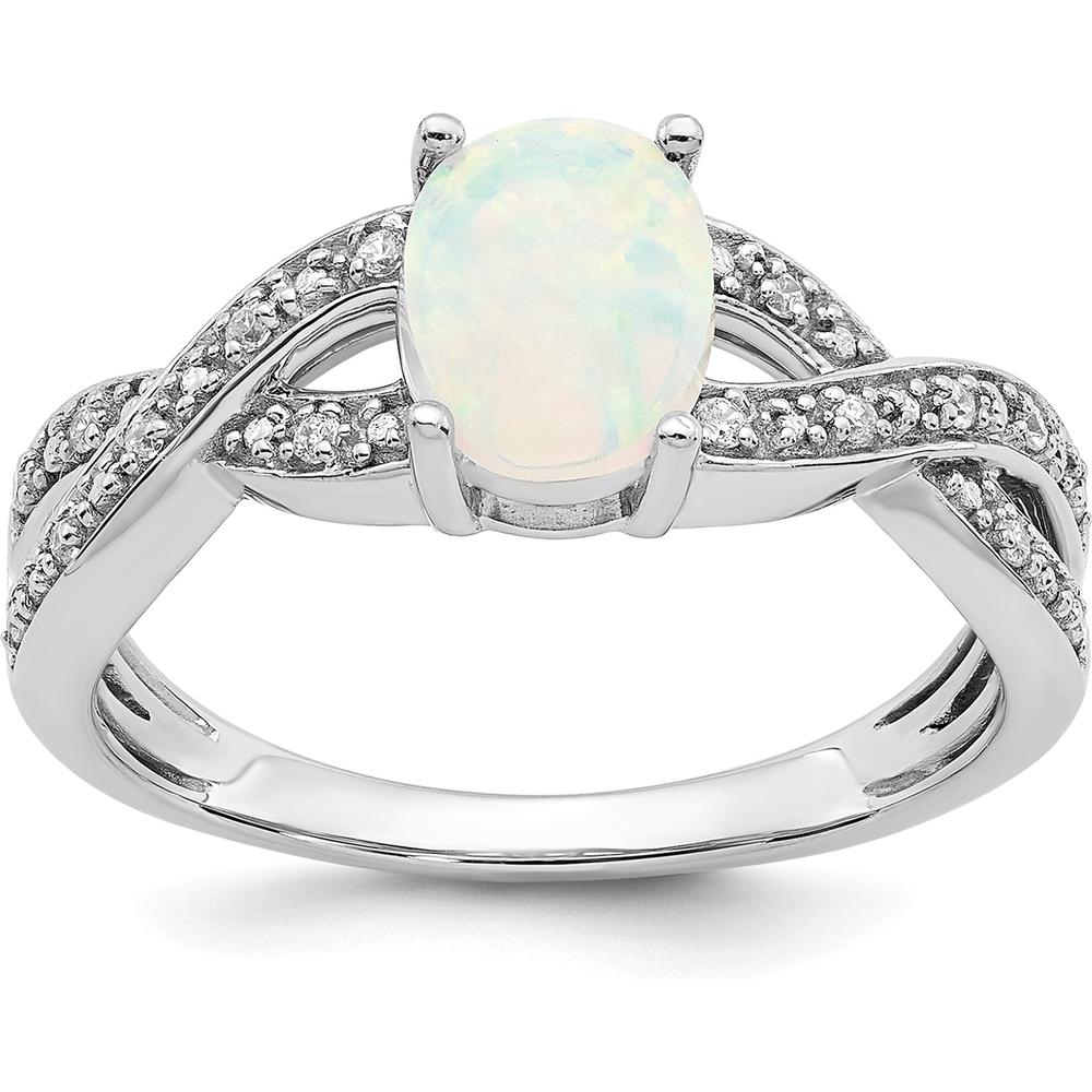 14K White Gold Created Opal and Diamond Ring with Halo - 0.45 Carat Opal and 0.08 Carat Total Diamond Weight by 0