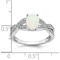 14K White Gold Created Opal and Diamond Ring with Halo - 0.45 Carat Opal and 0.08 Carat Total Diamond Weight by 0