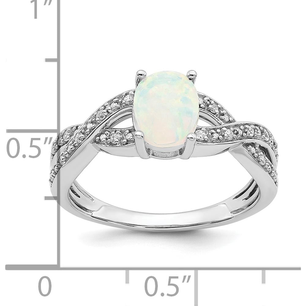 14K White Gold Created Opal and Diamond Ring with Halo - 0.45 Carat Opal and 0.08 Carat Total Diamond Weight by 0