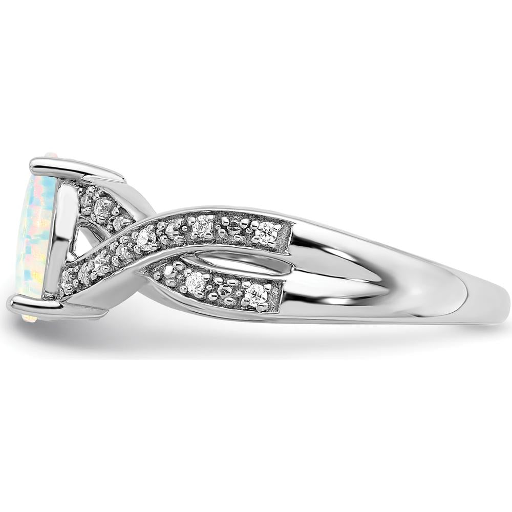 14K White Gold Created Opal and Diamond Ring with Halo - 0.45 Carat Opal and 0.08 Carat Total Diamond Weight by 0