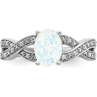 14K White Gold Created Opal and Diamond Ring with Halo - 0.45 Carat Opal and 0.08 Carat Total Diamond Weight by 0
