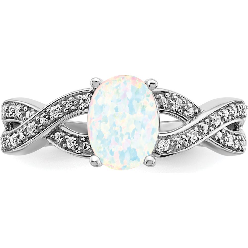 14K White Gold Created Opal and Diamond Ring with Halo - 0.45 Carat Opal and 0.08 Carat Total Diamond Weight by 0