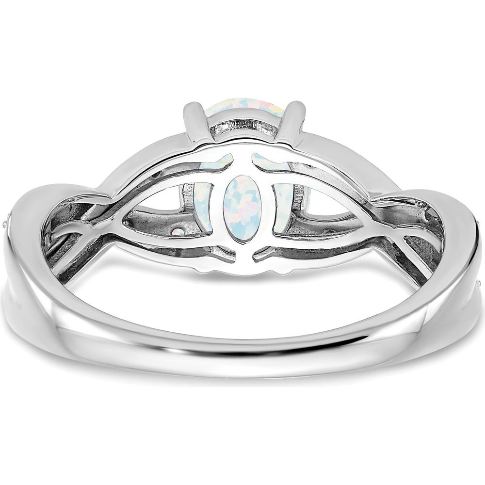14K White Gold Created Opal and Diamond Ring with Halo - 0.45 Carat Opal and 0.08 Carat Total Diamond Weight by 0
