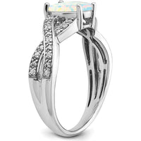 14K White Gold Created Opal and Diamond Ring with Halo - 0.45 Carat Opal and 0.08 Carat Total Diamond Weight by 0
