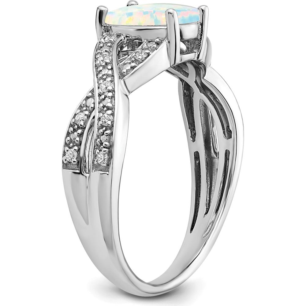 14K White Gold Created Opal and Diamond Ring with Halo - 0.45 Carat Opal and 0.08 Carat Total Diamond Weight by 0