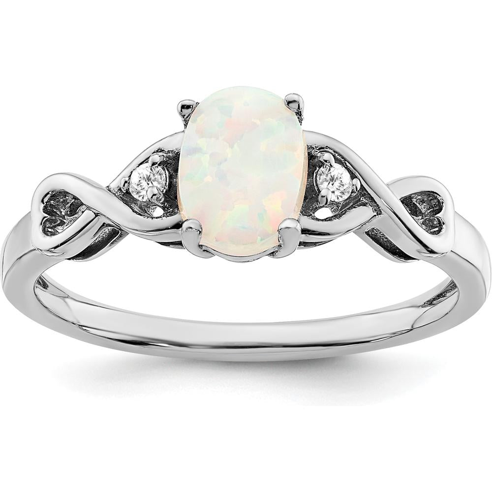14K White Gold Created Opal and Diamond Ring with Tapered Band - 0.365 Carat Total Gem Weight by 0