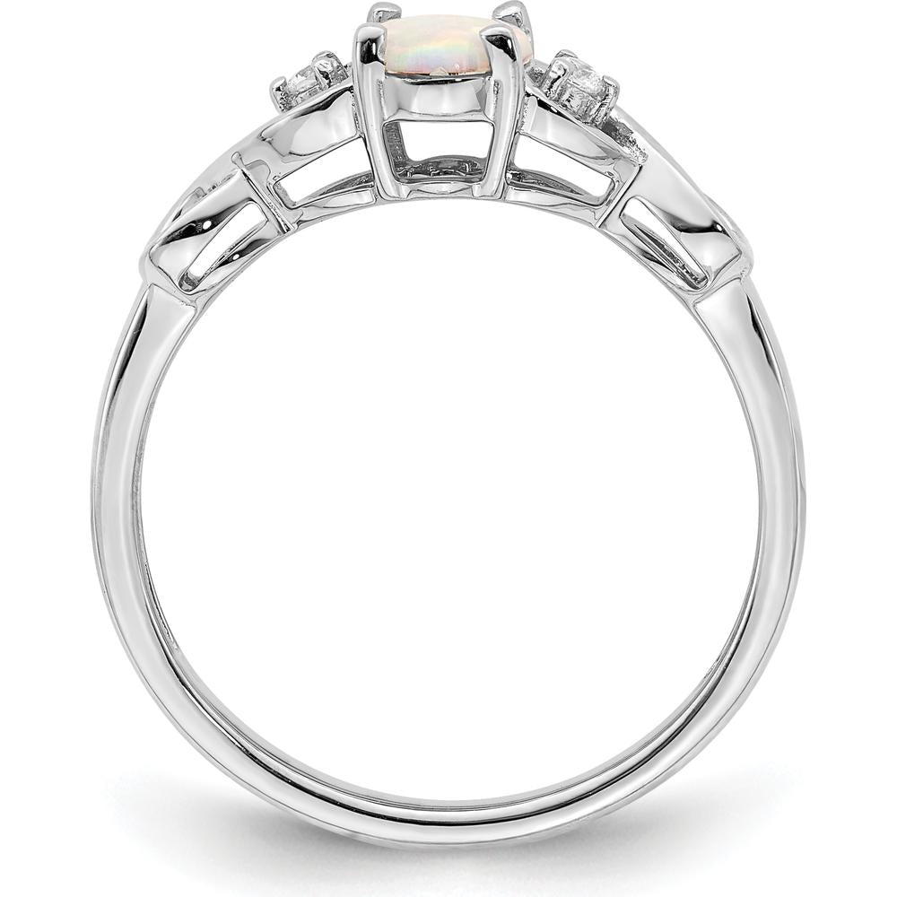 14K White Gold Created Opal and Diamond Ring with Tapered Band - 0.365 Carat Total Gem Weight by 0