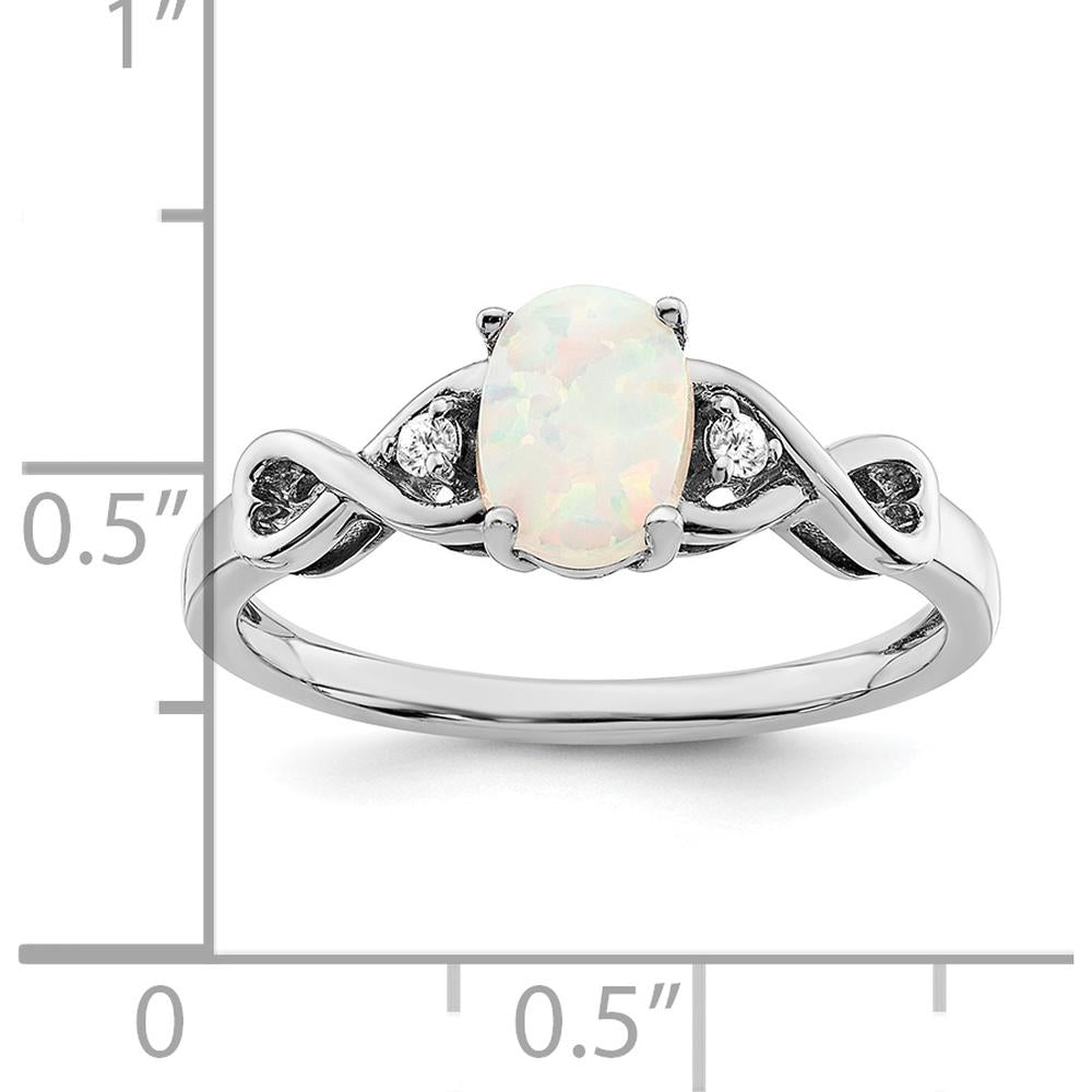14K White Gold Created Opal and Diamond Ring with Tapered Band - 0.365 Carat Total Gem Weight by 0