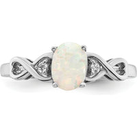 14K White Gold Created Opal and Diamond Ring with Tapered Band - 0.365 Carat Total Gem Weight by 0