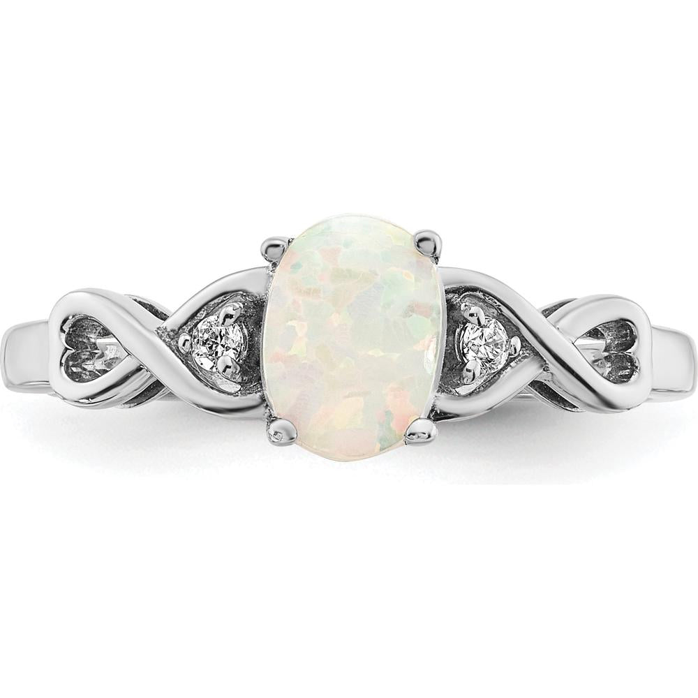 14K White Gold Created Opal and Diamond Ring with Tapered Band - 0.365 Carat Total Gem Weight by 0