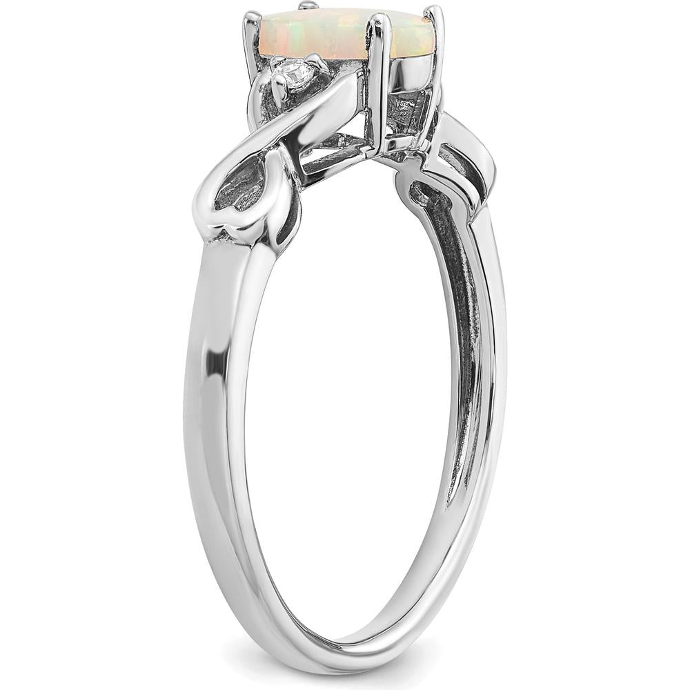 14K White Gold Created Opal and Diamond Ring with Tapered Band - 0.365 Carat Total Gem Weight by 0