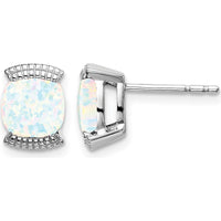 14K White Gold Created Opal Cushion-Cut Stud Earrings - 0.892 Carat Total Weight by Monteluci Fine Jewelry