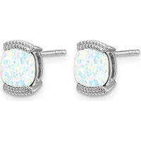 14K White Gold Created Opal Cushion-Cut Stud Earrings - 0.892 Carat Total Weight by Monteluci Fine Jewelry