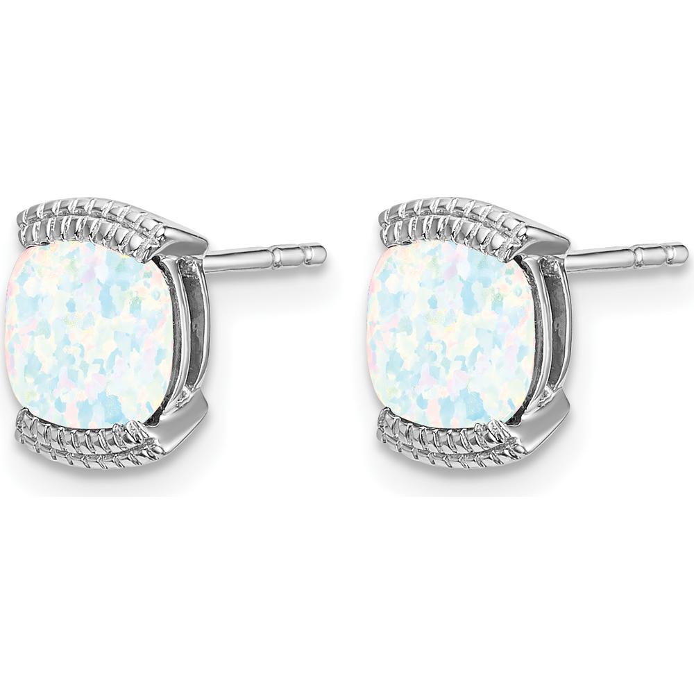 14K White Gold Created Opal Cushion-Cut Stud Earrings - 0.892 Carat Total Weight by Monteluci Fine Jewelry