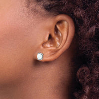 14K White Gold Created Opal Cushion-Cut Stud Earrings - 0.892 Carat Total Weight by Monteluci Fine Jewelry
