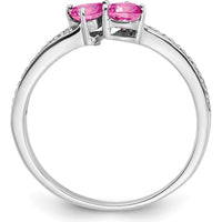 14K White Gold Created Pink Sapphire and Diamond 2-Stone Heart Ring - .75 Carat Total Pink Sapphire Weight, .005 Carat Total Diamond Weight by 0