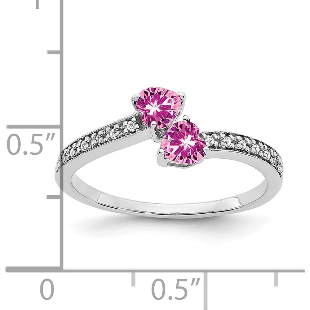 14K White Gold Created Pink Sapphire and Diamond 2-Stone Heart Ring - .75 Carat Total Pink Sapphire Weight, .005 Carat Total Diamond Weight by 0