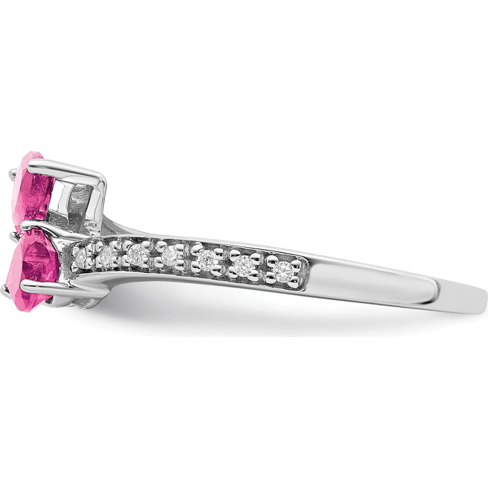 14K White Gold Created Pink Sapphire and Diamond 2-Stone Heart Ring - .75 Carat Total Pink Sapphire Weight, .005 Carat Total Diamond Weight by 0