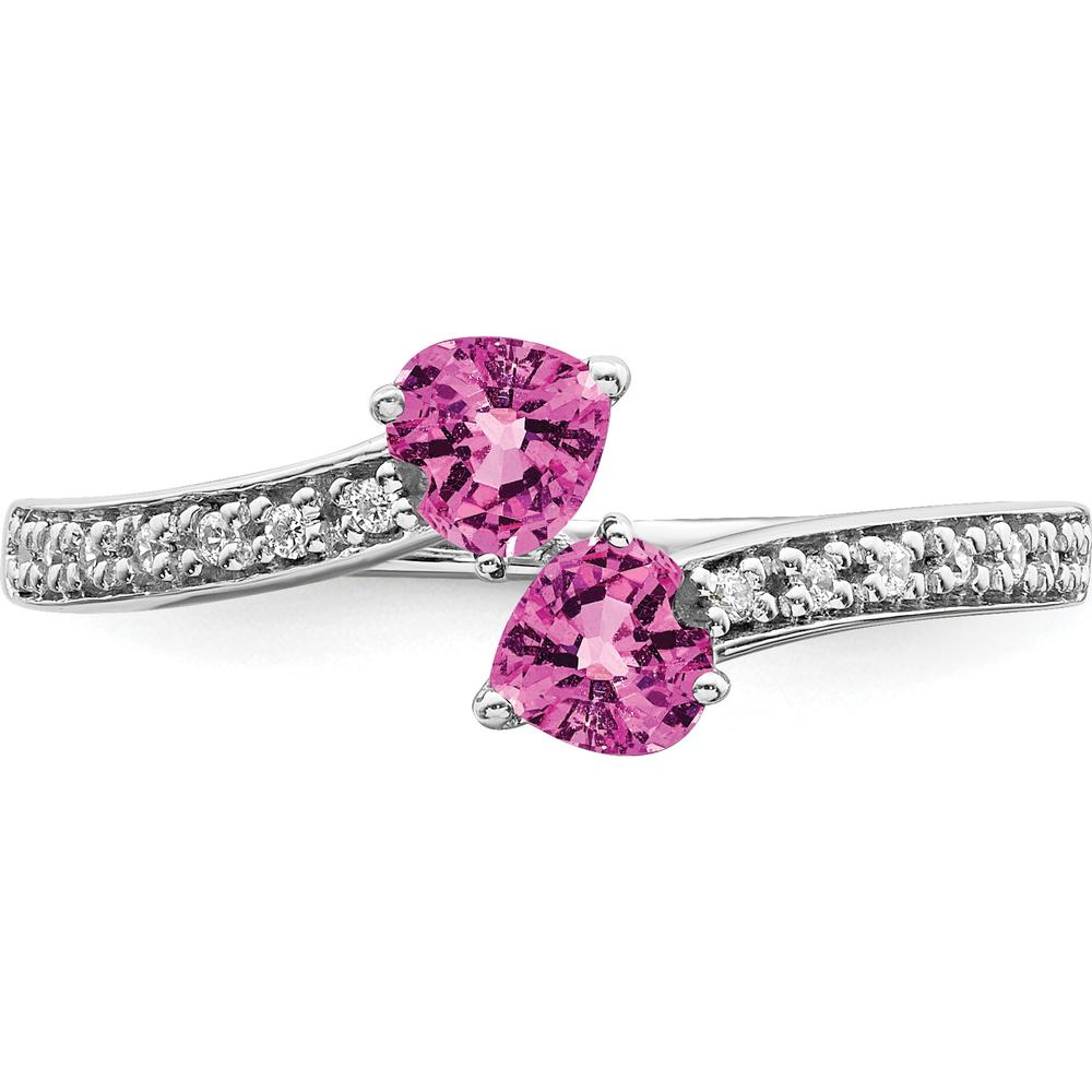 14K White Gold Created Pink Sapphire and Diamond 2-Stone Heart Ring - .75 Carat Total Pink Sapphire Weight, .005 Carat Total Diamond Weight by 0