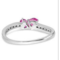 14K White Gold Created Pink Sapphire and Diamond 2-Stone Heart Ring - .75 Carat Total Pink Sapphire Weight, .005 Carat Total Diamond Weight by 0