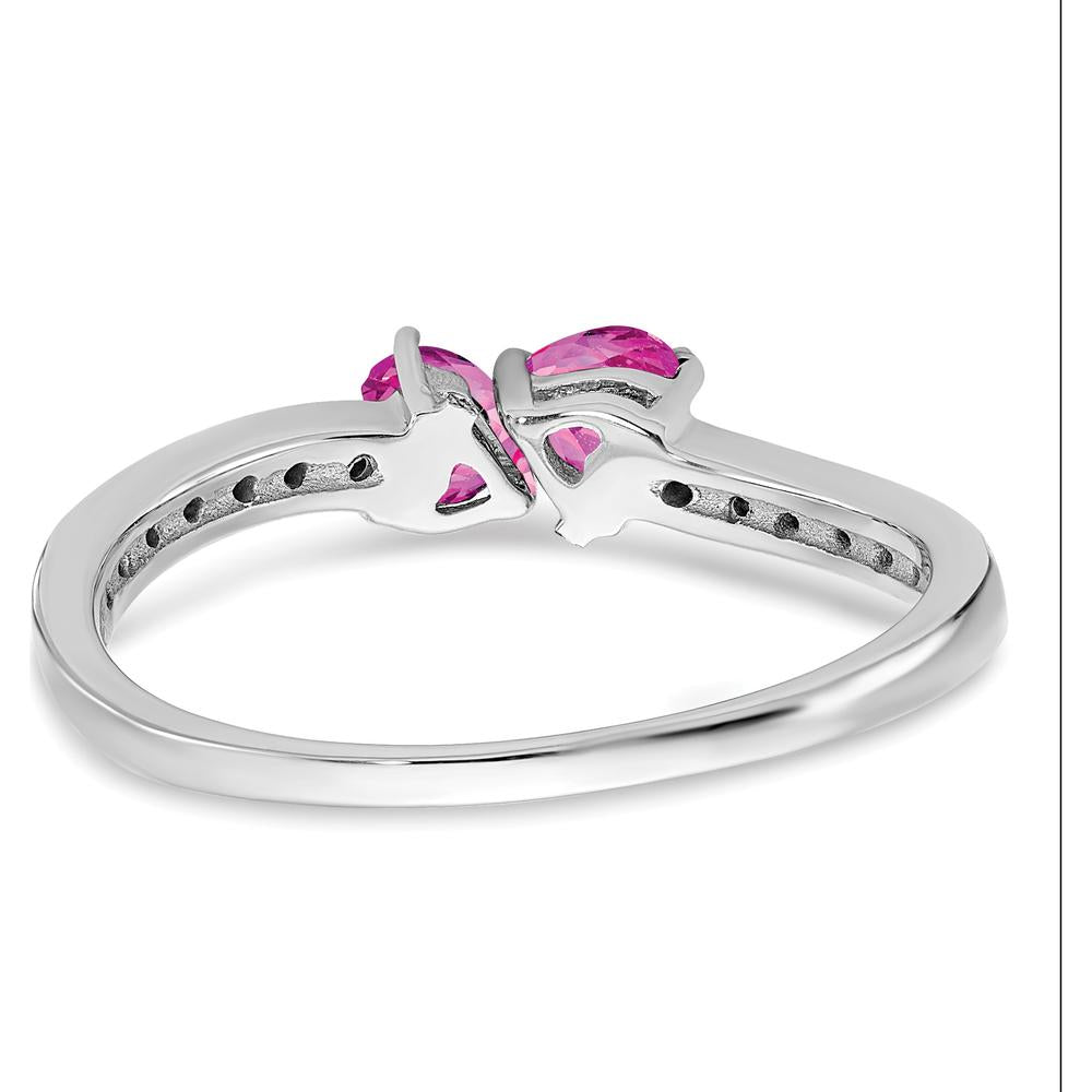 14K White Gold Created Pink Sapphire and Diamond 2-Stone Heart Ring - .75 Carat Total Pink Sapphire Weight, .005 Carat Total Diamond Weight by 0
