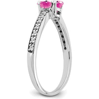 14K White Gold Created Pink Sapphire and Diamond 2-Stone Heart Ring - .75 Carat Total Pink Sapphire Weight, .005 Carat Total Diamond Weight by 0
