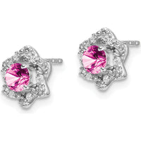 14K White Gold Created Pink Sapphire and Diamond Button Earrings - 0.24 Carat Total Gem Weight by Monteluci Fine Jewelry