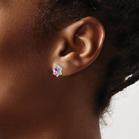 14K White Gold Created Pink Sapphire and Diamond Button Earrings - 0.24 Carat Total Gem Weight by Monteluci Fine Jewelry