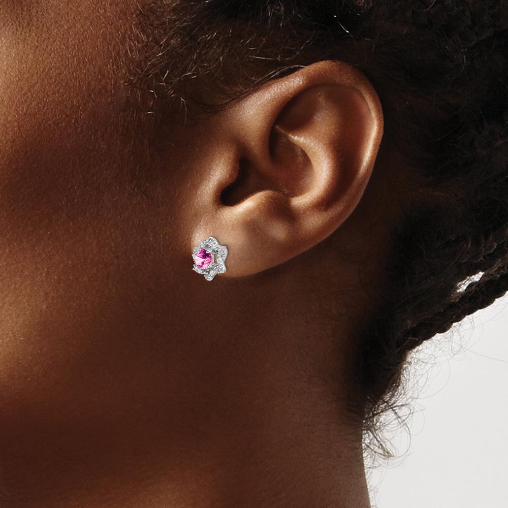 14K White Gold Created Pink Sapphire and Diamond Button Earrings - 0.24 Carat Total Gem Weight by Monteluci Fine Jewelry