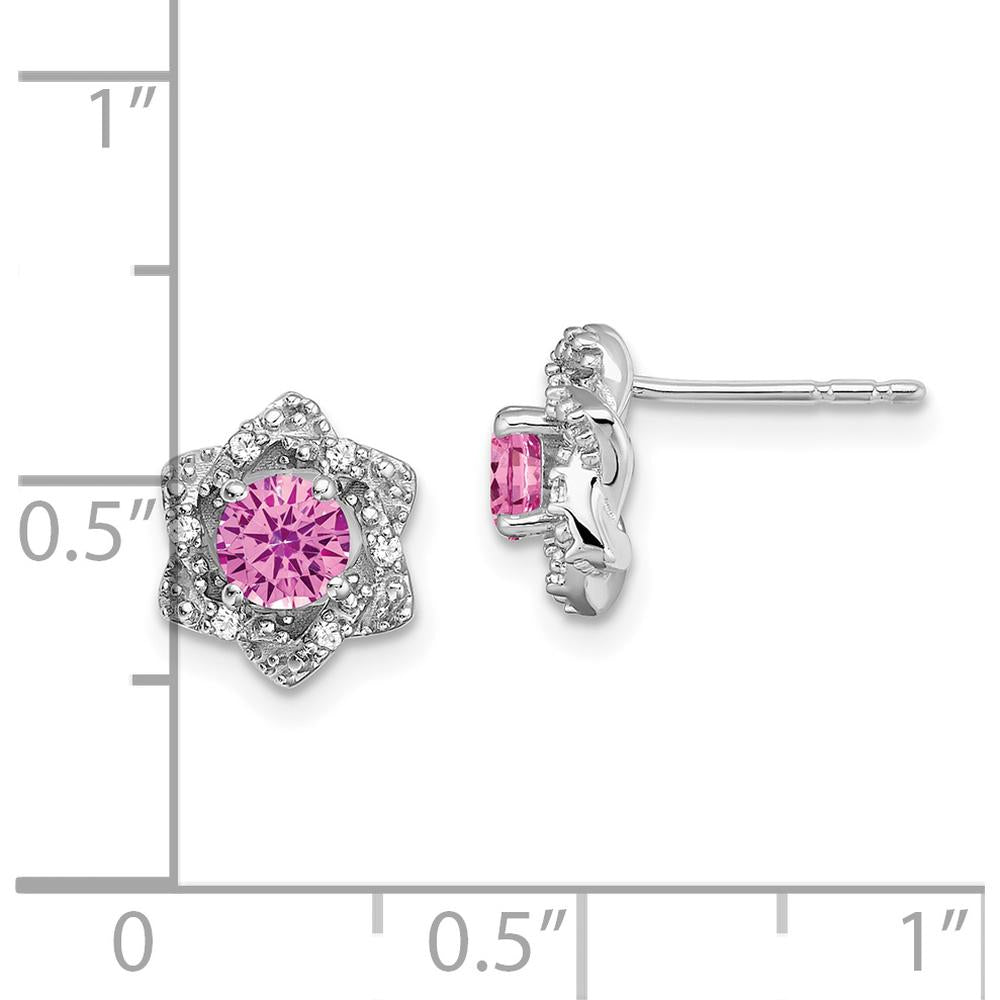 14K White Gold Created Pink Sapphire and Diamond Button Earrings - 0.24 Carat Total Gem Weight by Monteluci Fine Jewelry