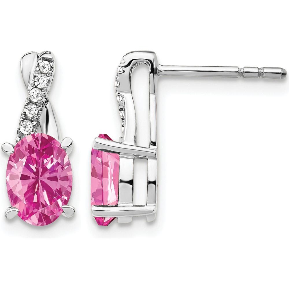 14K White Gold Created Pink Sapphire and Diamond Drop Earrings - 0.012 Carat Total Diamond Weight by Oro Pregiato