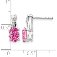 14K White Gold Created Pink Sapphire and Diamond Drop Earrings - 0.012 Carat Total Diamond Weight by Oro Pregiato