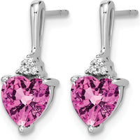 14K White Gold Created Pink Sapphire and Diamond Heart Drop Earrings - 0.75 Carat Total Gem Weight by Monteluci Fine Jewelry