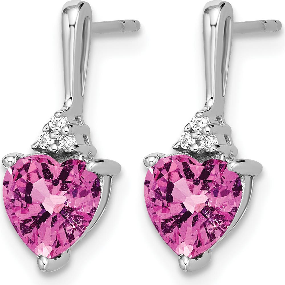 14K White Gold Created Pink Sapphire and Diamond Heart Drop Earrings - 0.75 Carat Total Gem Weight by Monteluci Fine Jewelry
