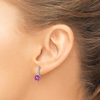 14K White Gold Created Pink Sapphire and Diamond Heart Drop Earrings - 0.75 Carat Total Gem Weight by Monteluci Fine Jewelry