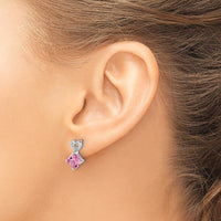 14K White Gold Created Pink Sapphire and Diamond Heart Drop Earrings - 1.25 Carat Total Sapphire Weight by Oro Pregiato
