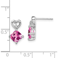 14K White Gold Created Pink Sapphire and Diamond Heart Drop Earrings - 1.25 Carat Total Sapphire Weight by Oro Pregiato