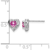 14K White Gold Created Pink Sapphire and Diamond Heart Earrings - 0.3137 Carat Total Sapphire Weight by Monteluci Fine Jewelry