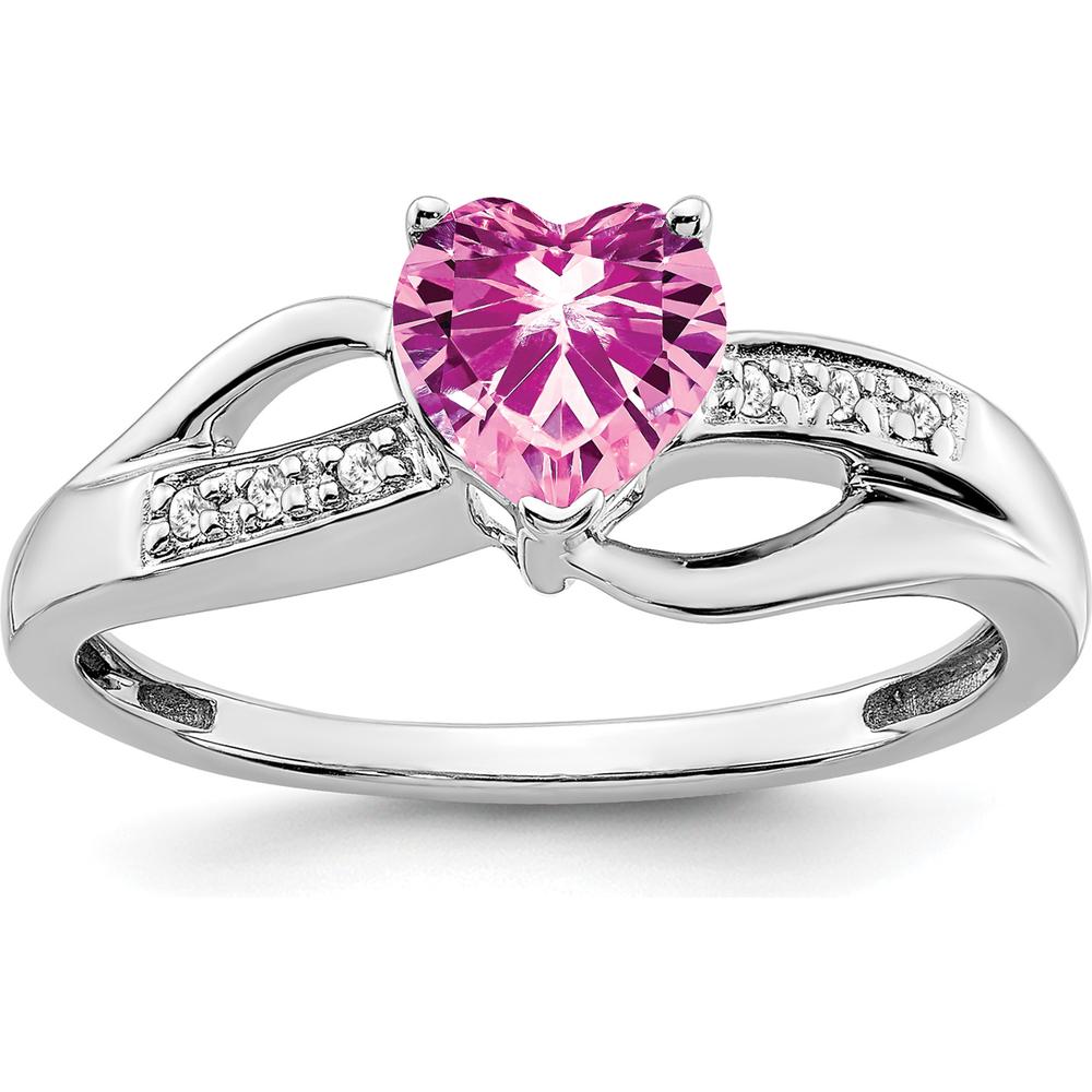 14K White Gold Created Pink Sapphire and Diamond Heart Ring - 0.99 Carat Total Gemstone Weight by 0