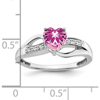 14K White Gold Created Pink Sapphire and Diamond Heart Ring - 0.99 Carat Total Gemstone Weight by 0
