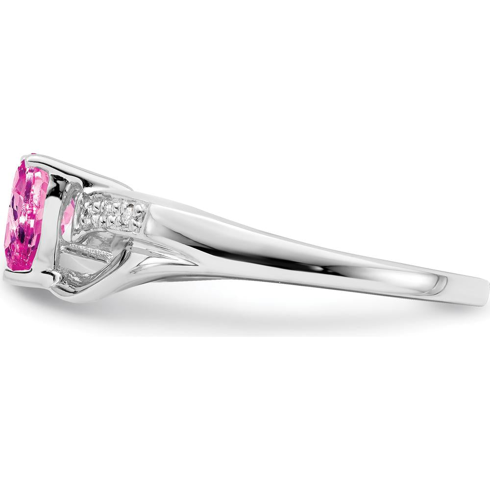14K White Gold Created Pink Sapphire and Diamond Heart Ring - 0.99 Carat Total Gemstone Weight by 0