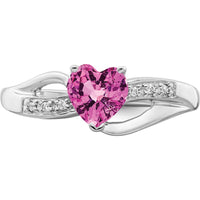 14K White Gold Created Pink Sapphire and Diamond Heart Ring - 0.99 Carat Total Gemstone Weight by 0