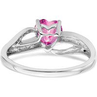 14K White Gold Created Pink Sapphire and Diamond Heart Ring - 0.99 Carat Total Gemstone Weight by 0