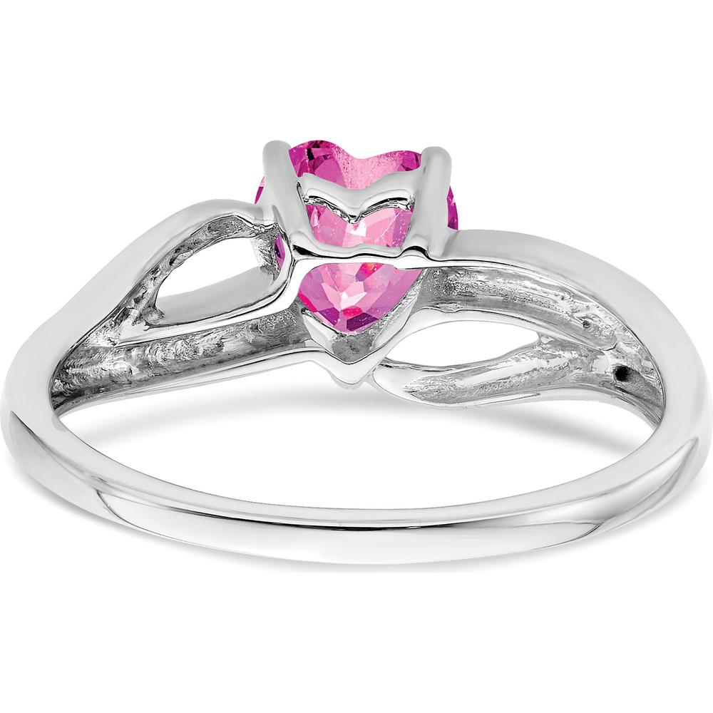 14K White Gold Created Pink Sapphire and Diamond Heart Ring - 0.99 Carat Total Gemstone Weight by 0
