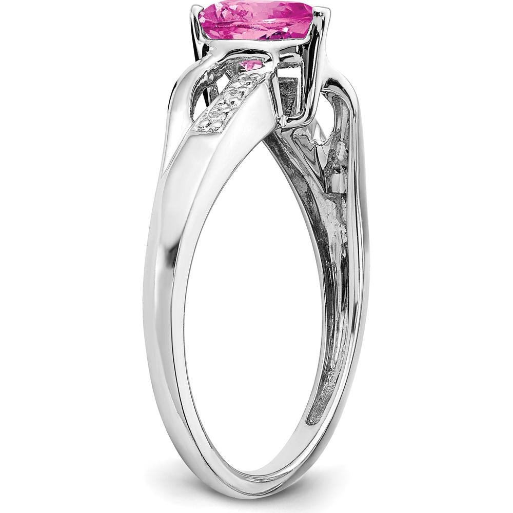 14K White Gold Created Pink Sapphire and Diamond Heart Ring - 0.99 Carat Total Gemstone Weight by 0