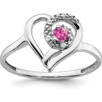 14K White Gold Created Pink Sapphire and Diamond Heart Ring with Round Diamonds - 0.075 Carat Pink Sapphire Weight by 0